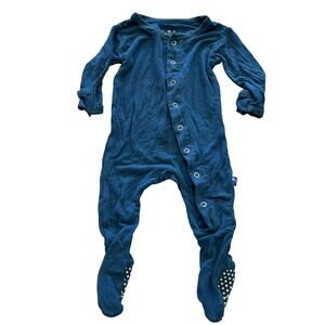 KicKee Pants Solid Blue Full Button One Piece Romper Size 0-3 Mo